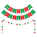 Merry Christmas banner set met rood groene en gouden vlaggen en ronde slingers - Banner en Slinger