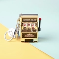 Golden Lucky Slot Machine keychain with red lever and silver swivel lobster clasp - Gold + Lobster Clasp + White Bell / 1000 Minimum Order