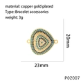 Gold-plated evil eye connector charm with colorful cubic zirconia and shell inlay, 23x20mm - Style P02007