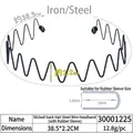 Black wavy metal hair hoop with protective tips and size specifications - Slicked-back Wire Iron - With Protective Sleeve