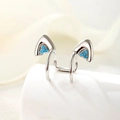 Silver cat ear earrings with blue zircon inlays and S925 sterling silver hallmark - Blue (Single Piece)
