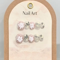 Handmade press-on nails with 3D floral petals, butterfly charms and pearl chains - 1616 Short Square Round (Size XS)