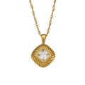 Collana in acciaio inossidabile 316L dorato con pendente a rombo e zircone testurizzato - Oro Bianco (Zircone Trasparente)