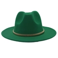 Close-up of emerald green wool fedora with elegant gold metal band decoration - Grass Green (Gold Ring)
