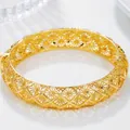 Detail view of gold hollow engraved bangle showing 6cm inner diameter and 1.4cm width - Rhombus Flowerhead