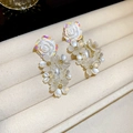 Elegant white floral drop earrings with shimmering 3D petals and golden bead accents - White Flower (19# Silver Earring Post)