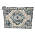Bohemian makeup bag with blue Persian carpet pattern on beige canvas fabric texture - 17*25cm (Fine Linen) / Style 5