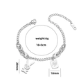 Silbernes Kaninchen Armband aus Edelstahl mit quadratischem Anhänger und Maßangaben - Silber