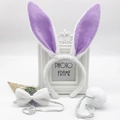 Three-piece plush rabbit accessories set including purple ears, bowtie, and round tail - White & Purple Plush