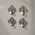 Set of 4 luxury dark green wall hooks with golden flower accent for towels and clothes - Transparent Green (Pack of 4)