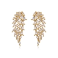 Luxury gold plated irregular geometric feather earrings with clear marquise zircon stones - Gold Feather Style (42510)