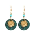Boucles d'oreilles bohèmes tournesol bicolores avec perles bleues et motif floral vintage - Style Disque Tournesol avec Perles (11262)