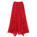 Detail of red chiffon maxi skirt featuring tiered ruffles and elastic waist for a flowing fit - One Size / Red Skirt