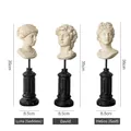 Classic white resin bust sculpture set with black Roman column base, 36cm height - Artemis-David-Apollo Set of 3
