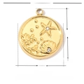 Détail du pendentif étoile de mer en acier inoxydable avec strass et dimensions - Pendentif Rond Étoile de Mer Or / Doré