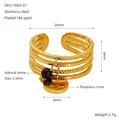 18K gold plated stainless steel multi-layer open ring with black natural stone charm - Adjustable Open / Black