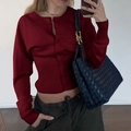 Damen Strickjacke in Rot mit Rundhalsausschnitt und Knopfleiste in schmaler Passform - S / Rot