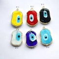 Colorful evil eye glass pendants in six vibrant colors with gold-plated borders for jewelry - H-1 (Irregular - Yellow)