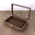 Wooden jewelry storage box with glass lid and brown velvet lining for rings and necklaces. - General Empty Jewelry Box / Walnut / Coffee Inner