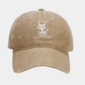 Detail of khaki washed cotton baseball cap with funny cat print and text design - Adjustable / Khaki