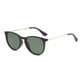 Kids oval retro sunglasses with matte black frame and gold metal temples - Black Frame Dark Green Polarized C3