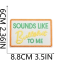 Detail showing 8.8x6cm embroidered patch with 'Sounds Like Bullshit To Me' quote - Style 6 (BULLSHIT TO ME)