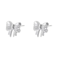 Close-up detail of silver bow-shaped stud earrings with elegant metallic texture - VE1448 Bowknot / Silver
