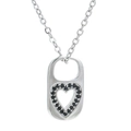 Retro heart cutout pendant necklace with pavé black zircon in polished silver finish - Silver-Black Zircon