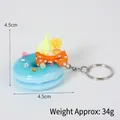 Porte-clés donut bleu avec citron, nœud orange et perles, taille 4.5cm 34g - Décoration beignet nœud (avec porte-clés) / 4.50cm / Bleu