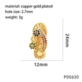 Close-up of a gold-plated copper flip-flop pendant set with colorful zircon stones - P00630-Flip-flop