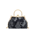 Vintage Denim-Handtasche mit Wolkenmuster, Strassverschluss und Goldkette - Dunkelblau