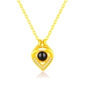 Elegant gold-plated projection necklace with black gemstone and heart-shaped pendant - Small Heart Gold