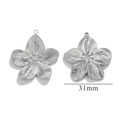 Silver flower pendant in 31mm with brushed metal texture for DIY jewelry making - Large / Steel