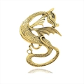 Vintage gold dragon brooch with intricate scales and wings on a white mirror background - Antique Gold S-Dragon