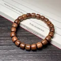 Bracelet ethnique en bois de santal vert avec perles cylindriques sur livre de calligraphie - Palissandre Noir 8x9mm