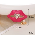 Pink glittery lip brooch with heart rhinestone and gold Kiss charm DIY accessory - D140 Heart Lips (Rose Red)