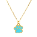 Cute golden cat paw pendant necklace with sky blue enamel inlay on a white background - Gold + Blue (M-559)