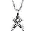 Silver Viking Norse Rune necklace with Celtic knot wolf head pendant on a steel box chain - Double Wolf Head + Stainless Steel Chain