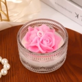 Pink rose shaped scented candle in a relief glass jar for romantic gift and home decor - Pink 3D Rose Shape