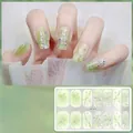 Detailansicht von CS-410 Morandi grünen Nagelstickern mit Glitzer und Blumenmustern - CS410