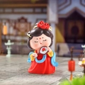 Chinese Tang Dynasty lady resin figurine holding a traditional fan in red and yellow dress - Holding Fan