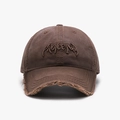 Casquette vintage marron foncé en coton délavé avec broderie 3D et bordure effilochée - Réglable / Café(25A263)