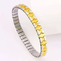 Elastic stainless steel bracelet with two-tone gold and silver watchband style links - k2002-Silver Gold Watch Band Style