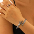 Gotisches Retro-Silberarmreif und Ringset mit Schlange-Schwert-Motiv und Gravuren - Armband Und Ring / Antiksilber