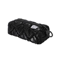 Quilted black cream style stationery pencil case with glossy nylon finish and round zipper - Black