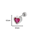 Titanium steel heart screw back stud earring with red cubic zirconia stone inlay - Silver Red Zirconia Style (Size 5 Silver)