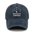 Vue détaillée de la casquette en denim délavé vintage avec imprimé jauge de bière - M (56-58cm) / Bleu marine