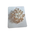 Exquisite golden flower brooch with white faux pearls and shimmering rhinestones - Gold Flower (XZ0009)