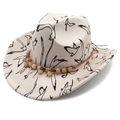 Wide-brimmed felt fedora with black flying bird prints and beaded heart decorative band - M (56-58cm) / Fedora Top 米色