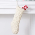 Cream white chunky knit Christmas stocking with cable pattern and hanging loop - Milky White